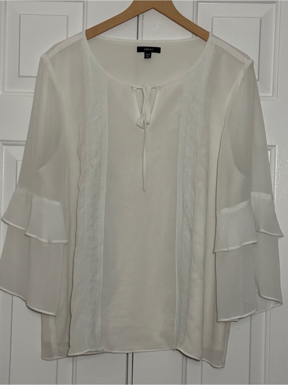 IMNYC XL Ivory Lace Trim Bell Sleeve Boho Blouse Romantic Cottagecore